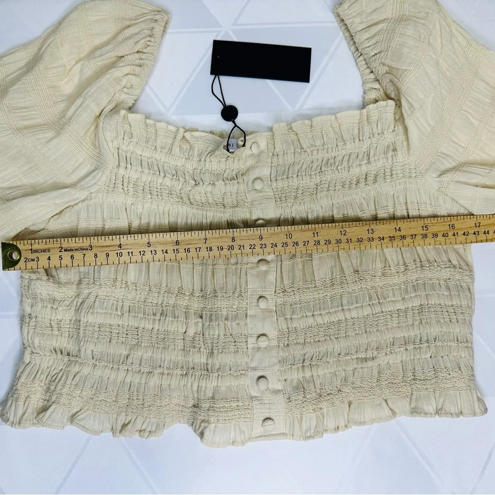 NWT! Gianni Bini Sz L Sand Color Cotton Long Sleeve Crop Top - Picture 4 of 9